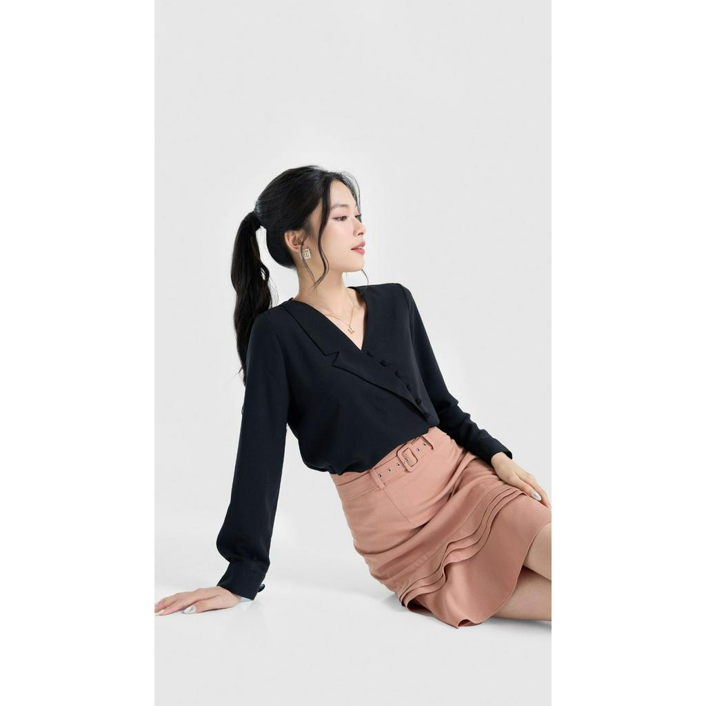 Áo sơ mi công sở tay dài nút chéo nữ Vella Fashion VA23004