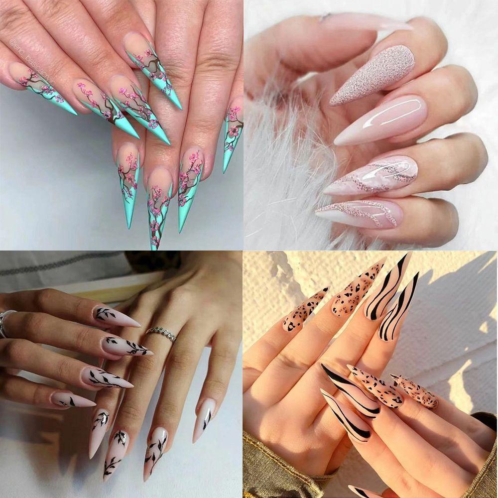 Hộp 24 Móng Tay Giả Che Phủ Toàn Diện Họa Tiết Hoa Mận