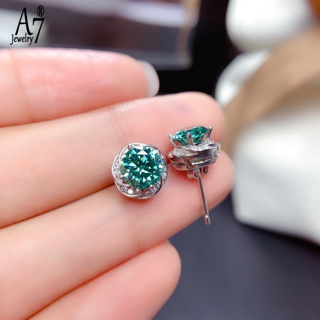 Khuyên tai đính đá Moissanite xanh dương Pt950 cho nữ
