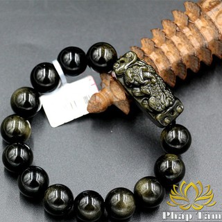 [Cam kết hàng chất lượng] Vòng Tay Đá Núi Lửa Obsidian Vàng Đen Cao Cấp Mix Tịch Tà Tỳ Hưu Bản Vuông - Tâm Phong Thủy