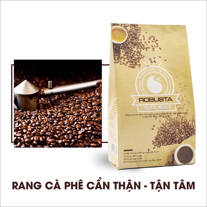 Cà phê Robusta nguyên chất 100% Đặc biệt Light Coffee - Khẩu vị đậm - đắng thanh - mạnh đặc trưng - Gói 500g