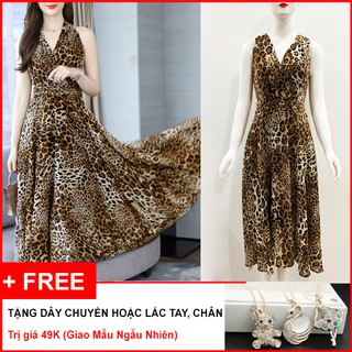 [GOTI - HÌNH THẬT SẢN PHẨM] ĐẦM XÒE DẠO PHỐ KIỂU ĐẦM MAXI IN HỌA TIẾT DA BEO GOTI3063 - TẶNG PK NGẪU NHIÊN