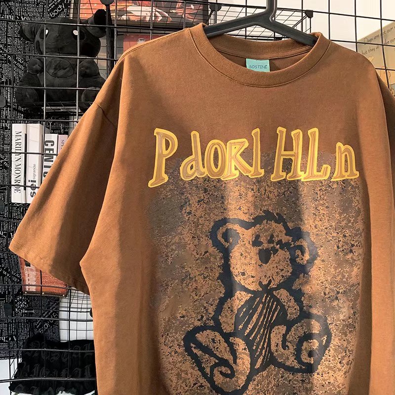 Áo Thun Dáng Rộng Tay Ngắn In Hình Gấu Nâu Chất Liệu Mềm Mại Thoải Mái Thời Trang Mùa Hè Cho Nam Size M-3XL 2022