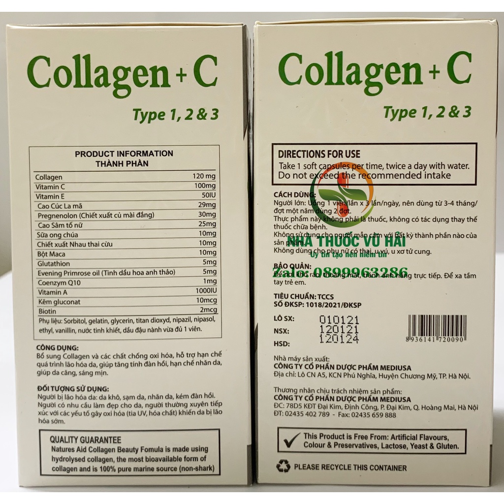 (Chính Hãng) Viên uống đẹp da Collagen +C Type 123 giảm thâm nám tàn nhang - Hộp 60 viên