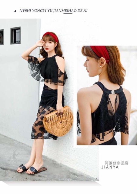 Bộ bơi phối ren hoa sang trọng | BigBuy360 - bigbuy360.vn