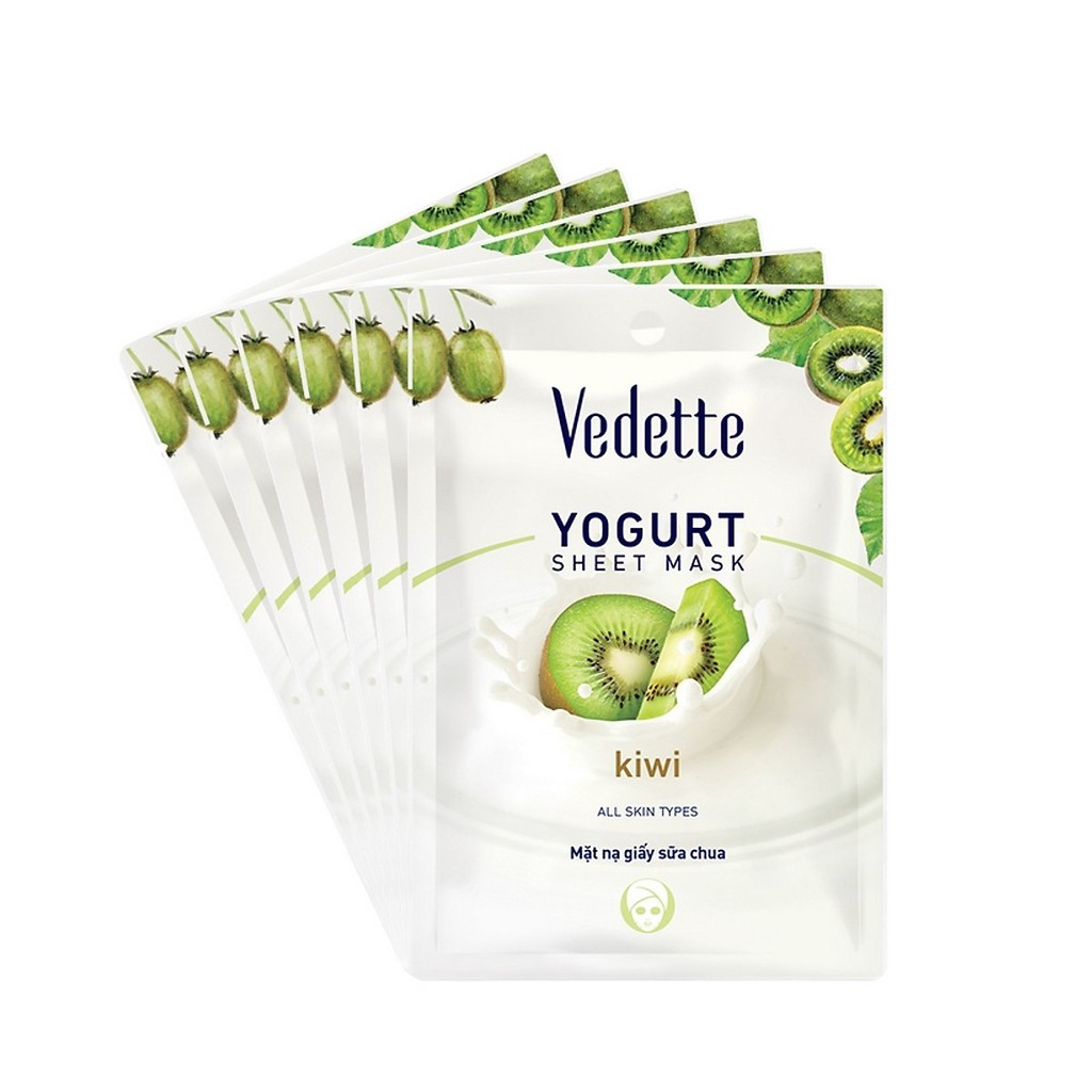 Combo 6 Mặt Nạ Giấy Sữa Chua Dưỡng Ẩm Mịn Màng Kiwi Vedette Spa Series Yogurt Mask – Kiwi 22mlx6