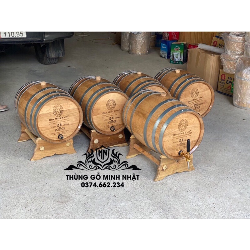 Thùng ngâm rượu gỗ sồi 50 lít, thùng đựng rượu gỗ sồi kèm vòi mạ crom