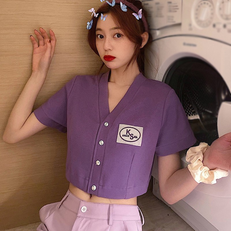 Áo sơ mi dệt kim dáng ngắn cho nữ