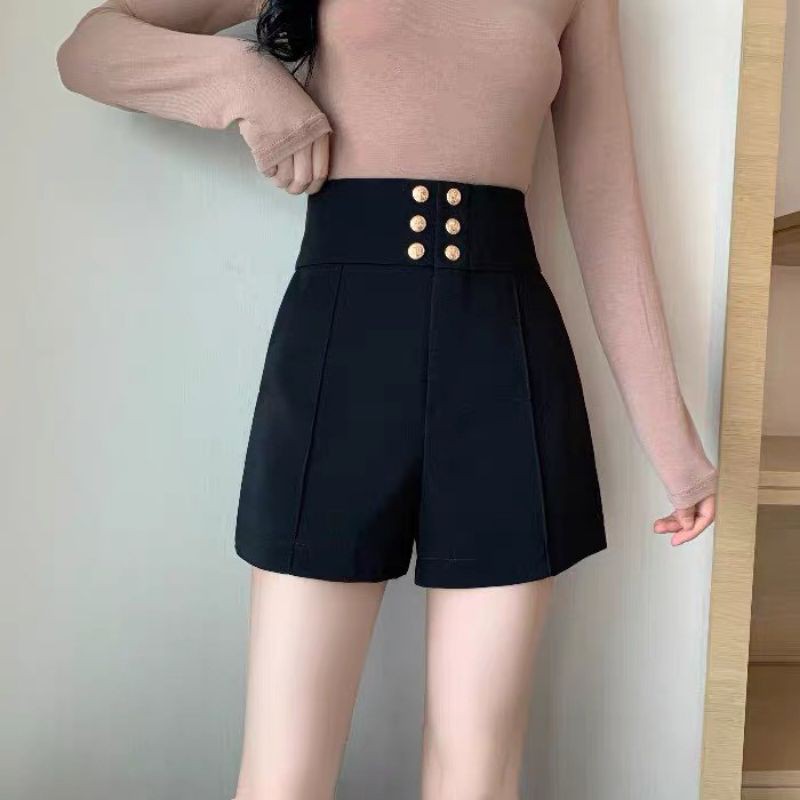 [AN MỘC] Quần short cạp cao 6 phối khuy vàng tôn dáng sang chảnh cho nữ