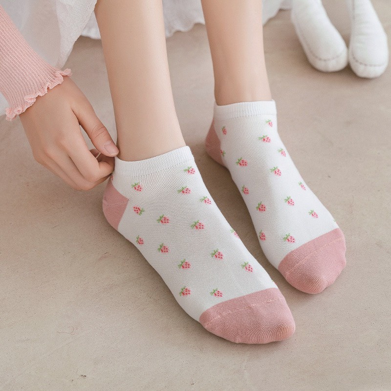 Tất vớ cổ ngắn họa tiết Vintage dễ thương màu trắng màu hồng cho nữ LUCIA SISTER T10