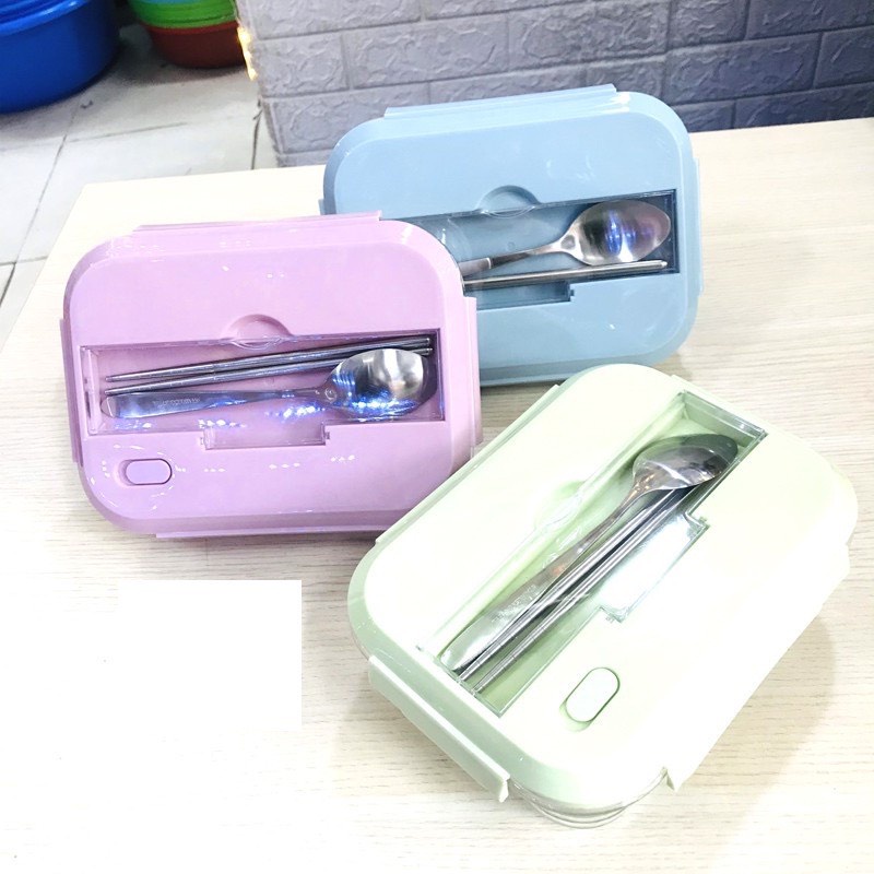 Hộp Cơm Thủy Tinh Văn Phòng 3 Ngăn 1000ml Tặng Kèm Đũa Thìa Inox