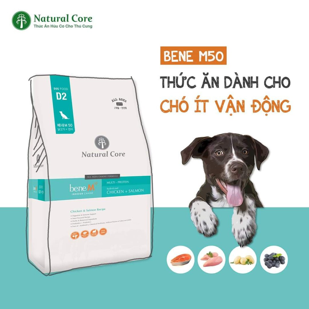 Thức ăn hữu cơ cho chó thịt gà và cá hồi NATURAL CORE BENE M50 2kg