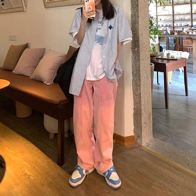 ✨PINKKKK JEANS✨Quần Jeans Ống Rộng Lưng Cao Màu Hồng Thiết Kế Năng Động Thời Trang | BigBuy360 - bigbuy360.vn