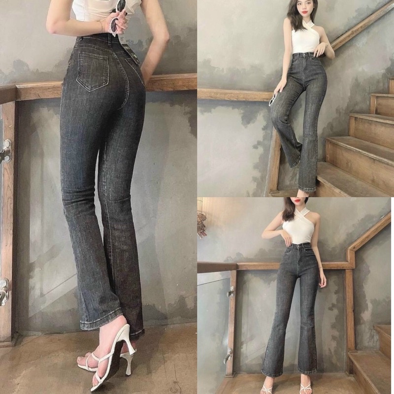 [JEANS]Quần bò loe cạp cao🌸DAQUY20🌸quần JEANS co zãn ống loe cạp cao quốc dân | WebRaoVat - webraovat.net.vn