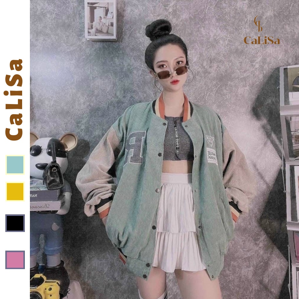 Áo Khoác Nhung Tăm Thêu Chữ R 💖 𝑭𝑹𝑬𝑬𝑺𝑯𝑰𝑷 💖 Áo Khoác Bomber Cao Cấp Form Rộng Nam Nữ - Calisa