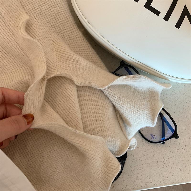 Áo Sweater dệt kim mềm mại tay dài phối ren thời trang cho nữ