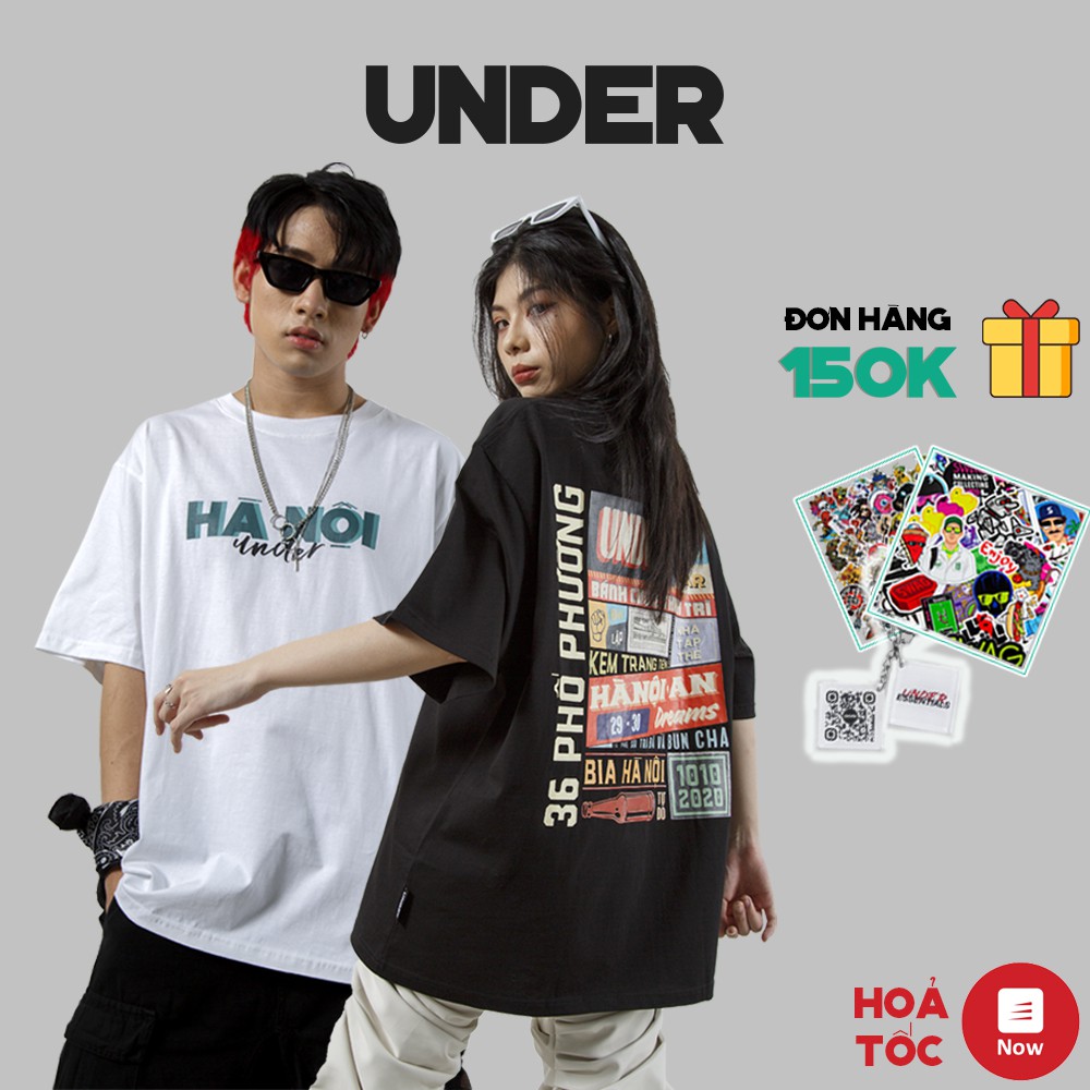 Áo Thun Tay Lỡ UNDER Hà Nội Áo Phông Cotton Nam Nữ Unisex - In Hình Local Brand Streetwear Oversize Form Rộng