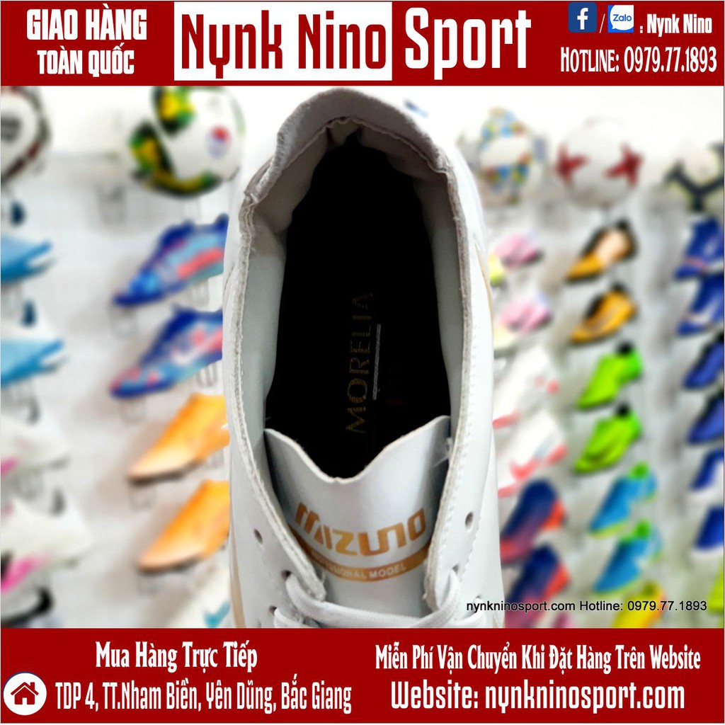Giày Bóng Đá Mizuno Morelia Neo III Trắng Vạch Vàng Đồng TF