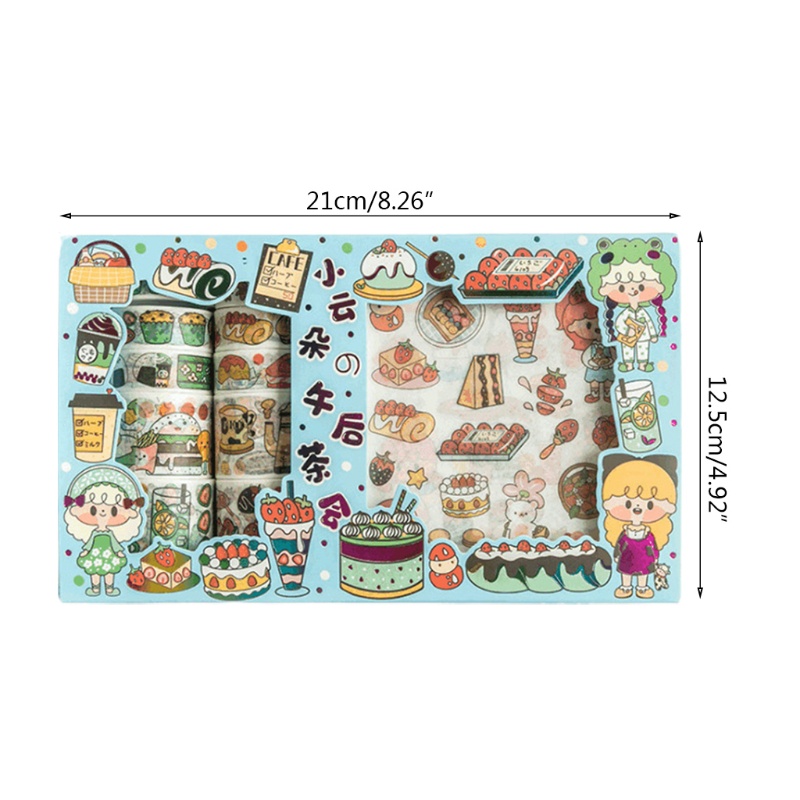 Hộp 10 Cuộn Băng Dính Kèm 10 Tờ Nhãn Dán Trang Trí Thủ Công DIY