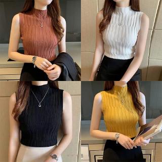 Áo Dệt Kim Cổ Lọ Sát Nách Màu Trơn Thời Trang 2020 Cho Nữ