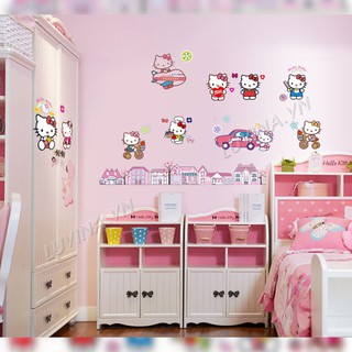 Decal dán tường trang trí phòng khách, phòng ngủ, phòng ăn - Nhà của Hello Kitty