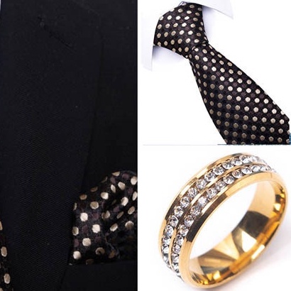 Bộ Cà vạt 4 món gồm Cavat 8cm, khăn cài túi, Măng-set, Nhẫn tròn phụ kiện, Cravat chú rể, Calavat công sở CBC-8213