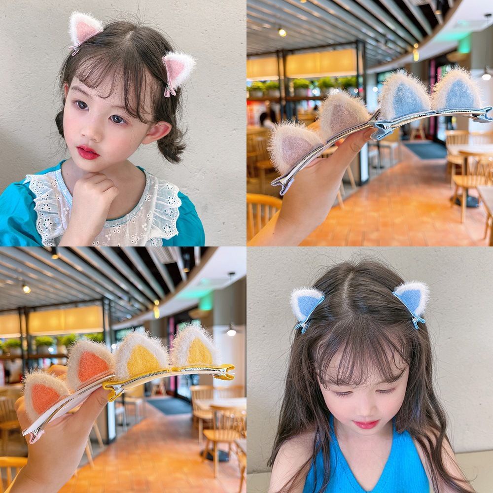 Bộ 2 Kẹp Tóc Hình Tai Thỏ Bông 3D Nhiều Màu Dễ Thương Dành Cho Bé Gái