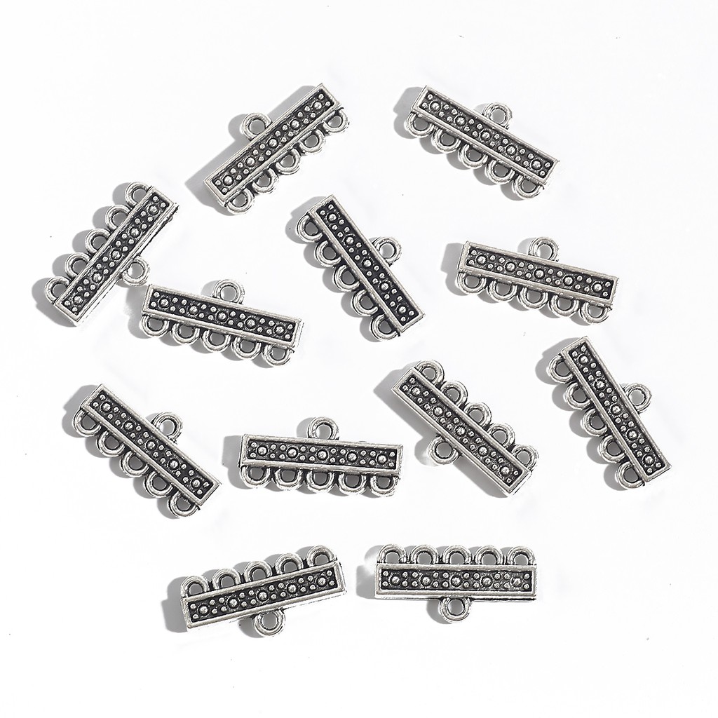 Set 10 charm BEADIA màu bạc cổ điển 10x12-24mm với 3-7 lỗ làm trang sức bông tai