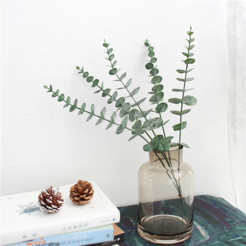 3D Silk Simulation Eucalyptus/ Real Touch Green Artificial Plants/ Fake Plant Leaf Home Wedding Garden Decoration
