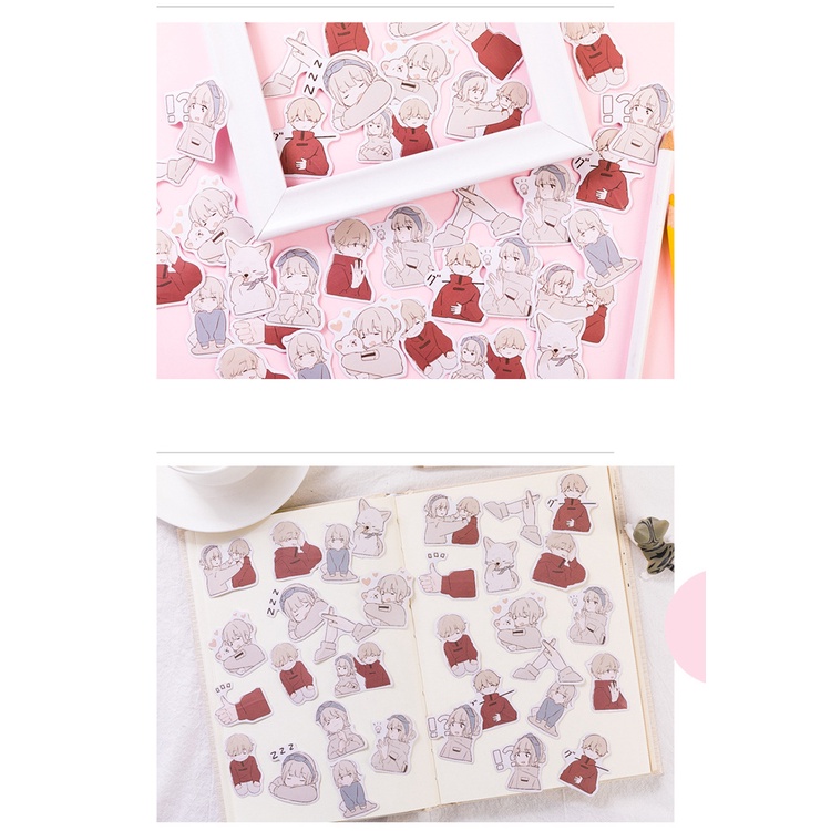 Sticker hộp 45 miếng dán - Cặp Đôi Dễ Thương - Hộp nhãn dán trang trí sổ tay bullet journal - M331