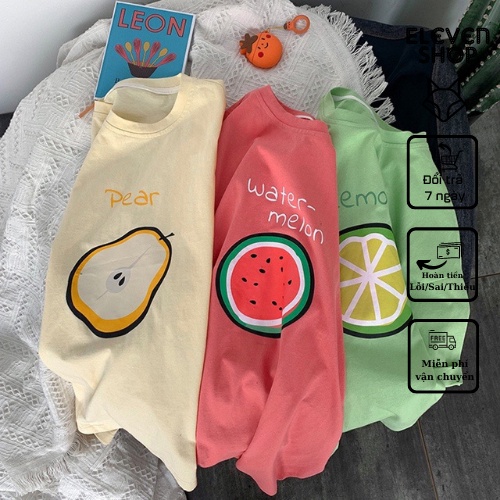 Áo thun tay lỡ Unisex trái cây 4 mùa form rộng vải cotton dày dặn