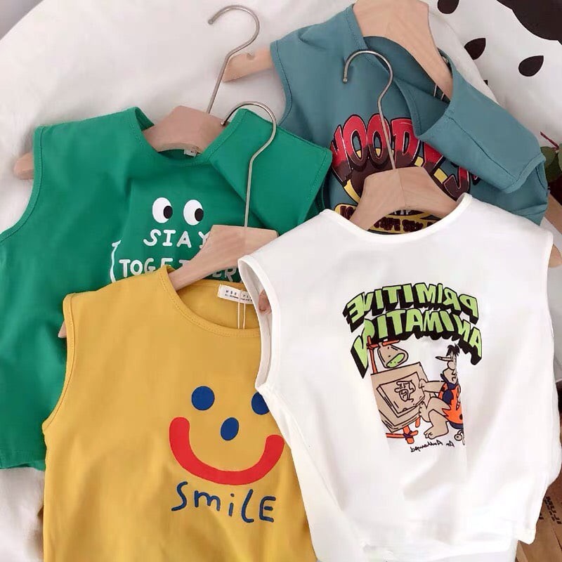 Áo Ba Lỗ Cho Bé Trai Và Bé Gái Hình Mặt Cười 100% Cotton Heri Kids
