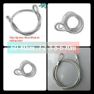 Dây cáp khoá xe chống trộm có bọc nhựa chống mưa rỉ sắt 60cm-8m