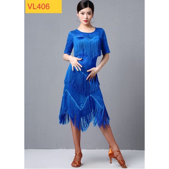 ĐẦM KHIÊU VŨ TUA RUA THUN CO GIÃN 4 CHIỀU VL406N