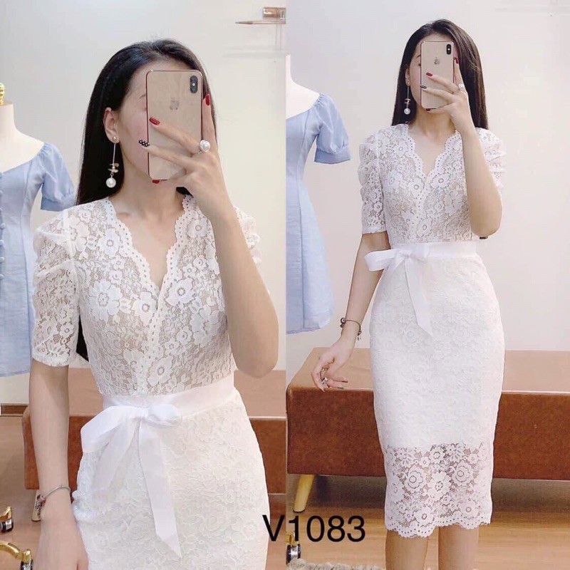 TH-BÁN SỈ VÁY REN CỔ V HOA CỰC XINH CHO NỮ