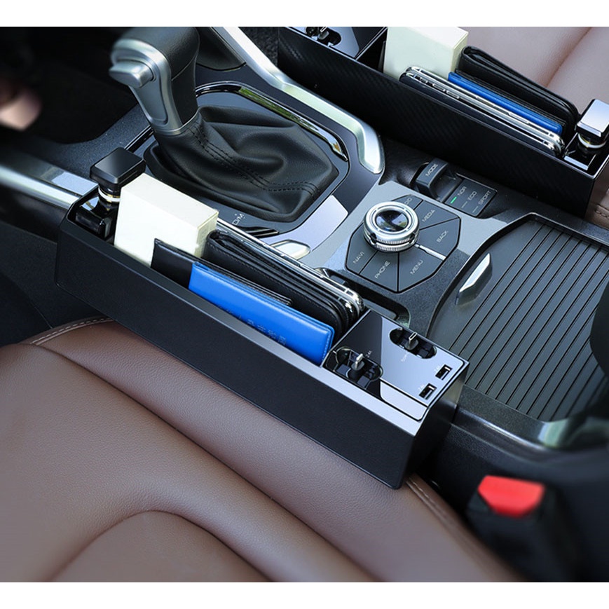 Tẩu sạc nhanh ô tô chia Khay đựng đồ cho xe ô tô Hộp Lưu Trữ Có Cáp Sạc Cổng USB Kép Cho IOS/Android/Type C Cổng USB Kép Khay đựng đồ đa năng