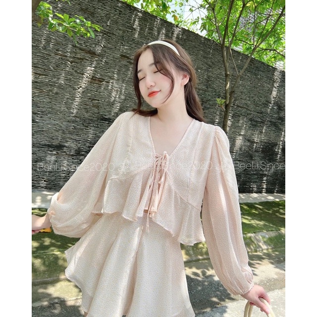 Set áo tay dài kèm quần váy xoè voan lụa mùa thu - Autumn Set Beeli