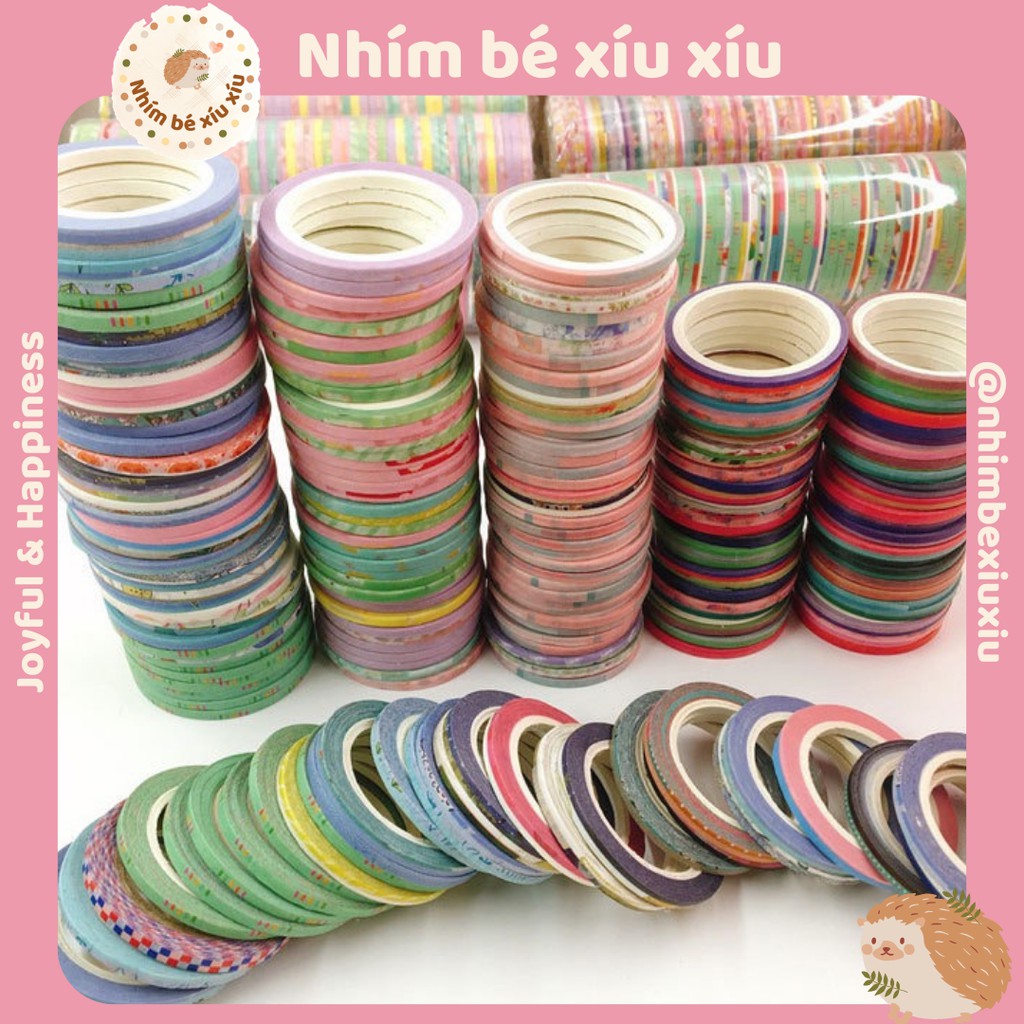 Washi tape 3mm dán viền sổ trang trí take note bullet journal băng keo băng dính giấy