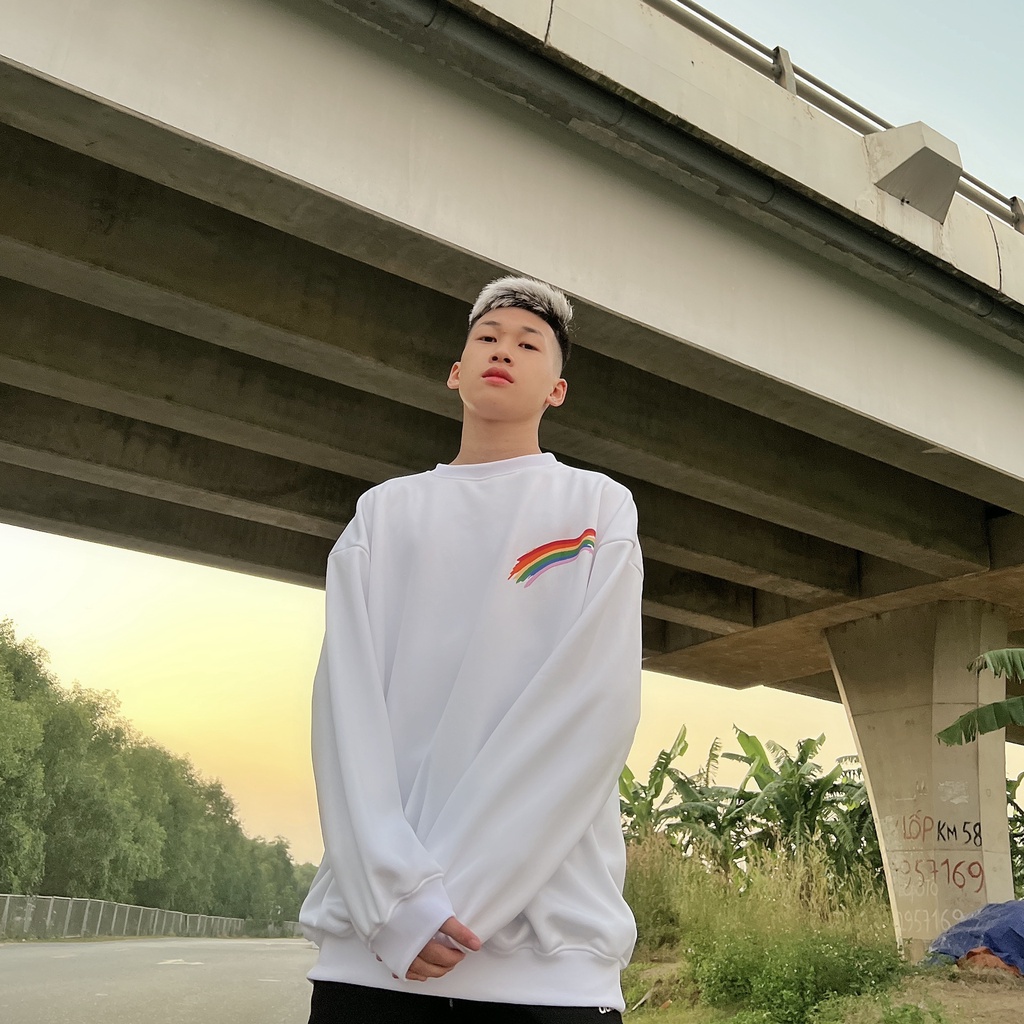 FREESHIP Áo swerater, áo nỉ bông in hoạt tiết cầu vồng forrm rộng unisex | BigBuy360 - bigbuy360.vn