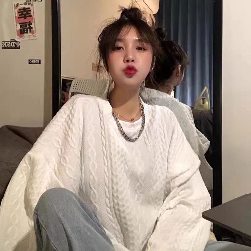 Áo sweater form rộng nỉ màu trắng ulzzang basic