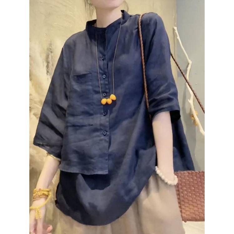 Áo Sơ Mi Vải Lanh Cotton Mỏng Che Bụng Thời Trang Mùa Hè 2022 Cho Nữ