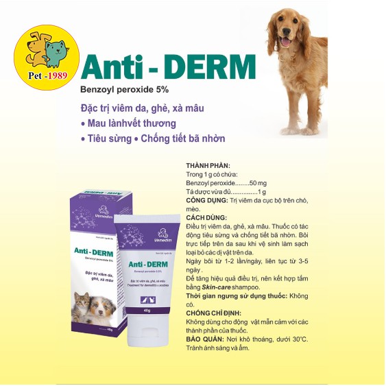 Anti Derm - Thuốc bôi ngoài da trị viêm da, ghẻ ngứa, xà mâu trên chó mèo Pet-1989