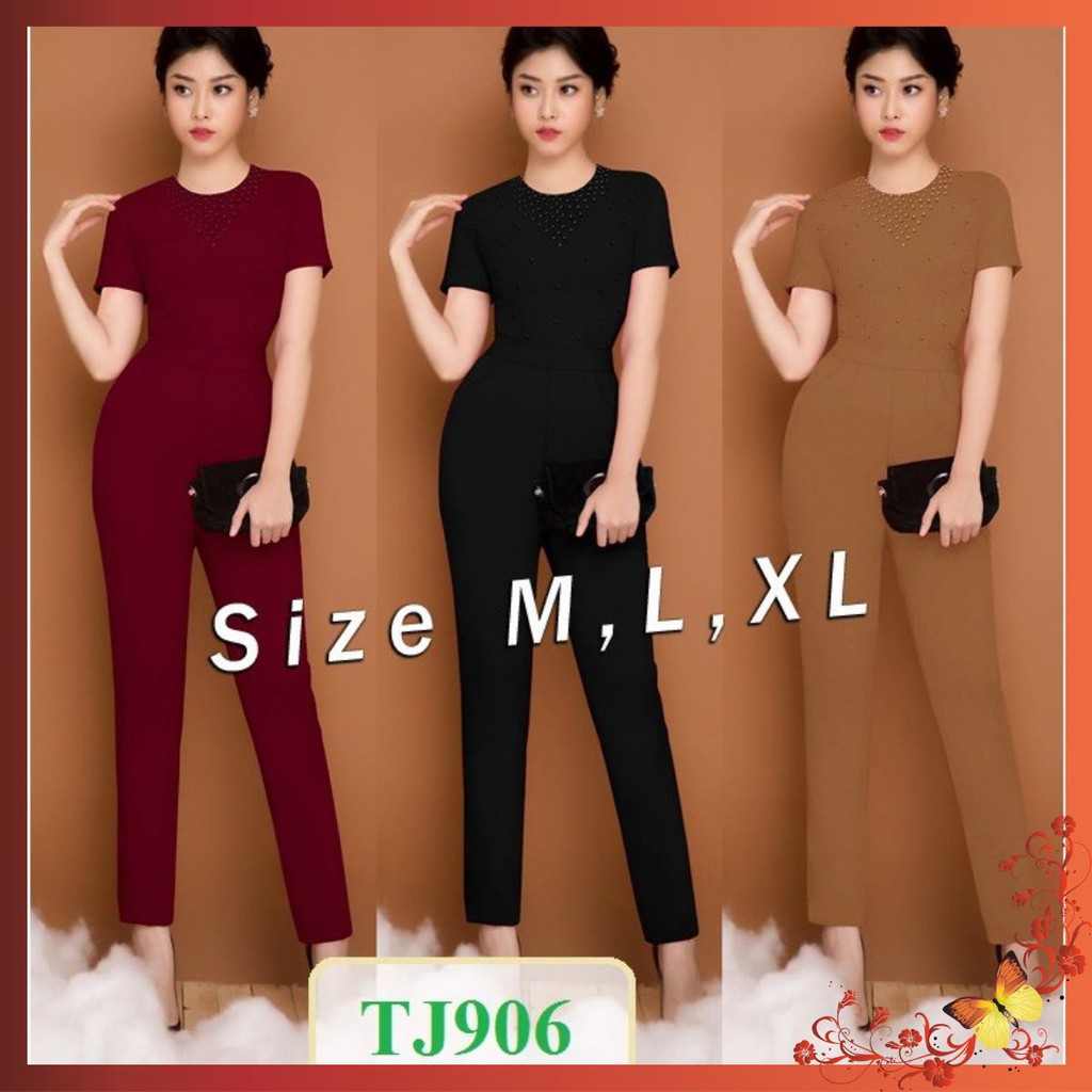 Đồ Bay Đẹp 💥FREESHIP💥 Jumpsuit dài tay ngắn đính hột trước ngực xinh xắn TJ906