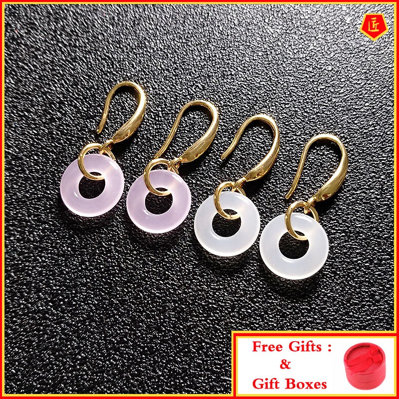 Khuyên Tai Ngọc Bích Trắng May Mắn Phong Cách Trung Hoa