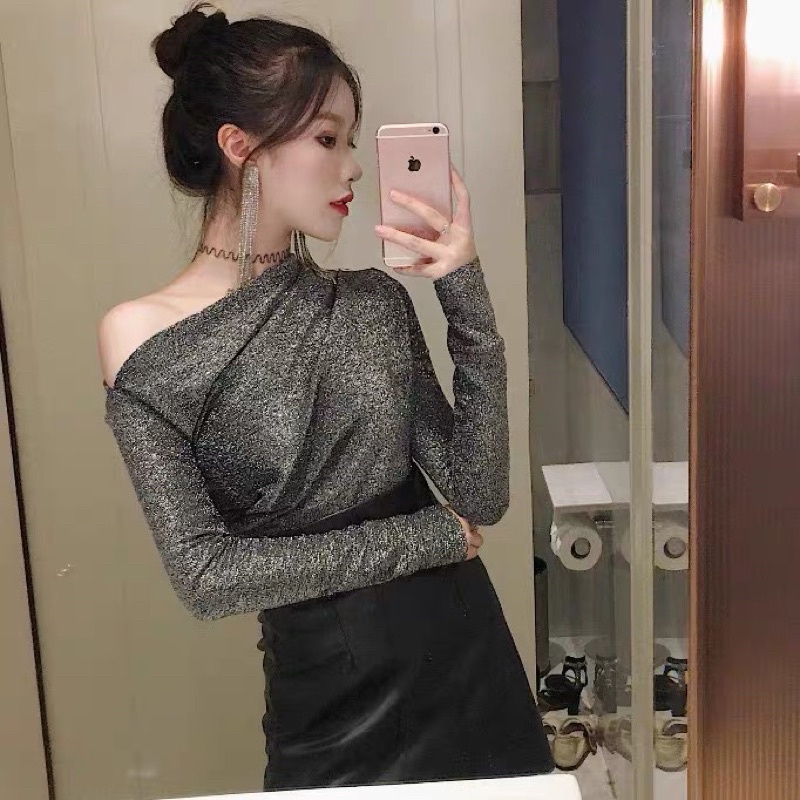 Áo lệch vai ôm body cho nữ ảnh thật 4 ảnh cuôi