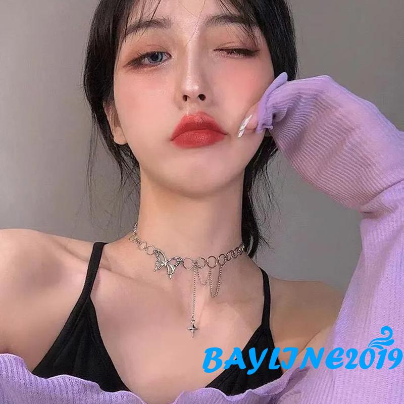 Bay-Women Butterfly Choker Necklace, Silver Adjustable Collarbone Chain, Gifts for Wife/ Girlfriend