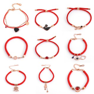 Vòng đeo tay dây đỏ thép titan đính mặt trái bầu bằng đồng thời trang Hàn Quốc