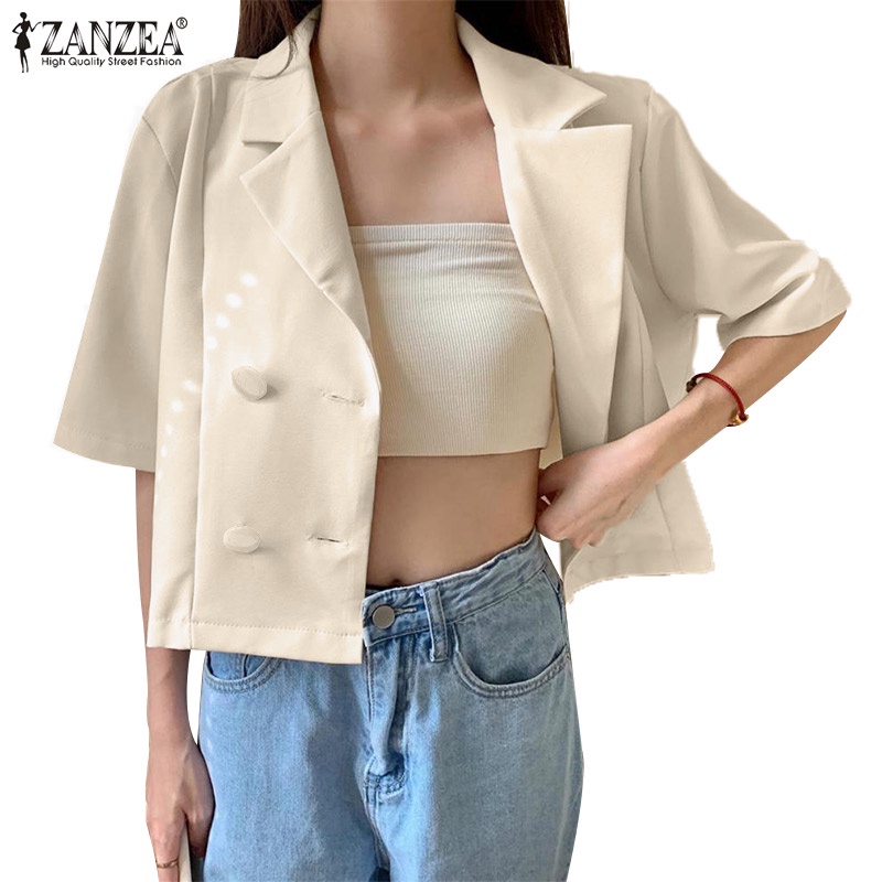 Áo khoác blazer ZANZEA tay lửng cổ bẻ thời trang Hàn Quốc tùy chọn màu sắc dành cho nữ