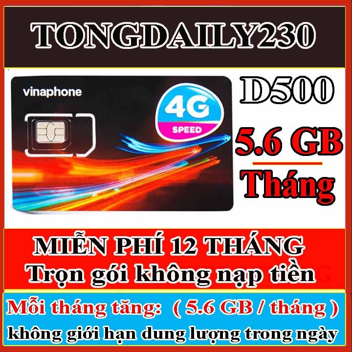 Sim 4G Vianphone trọn gói sử dụng 1 năm gói cước D500,D500t, tặng que chọc sim xin