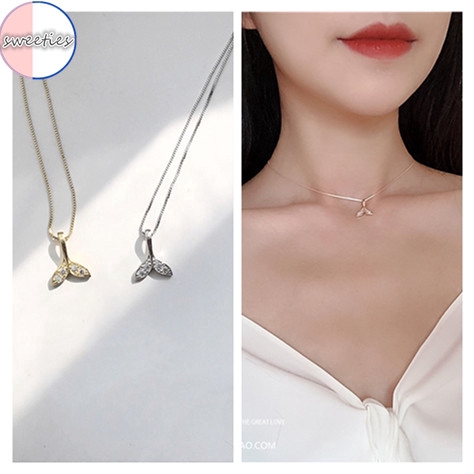 fashion woman simple 925 silver Mermaid Tail Pendant necklace charm Chain Clavicle
